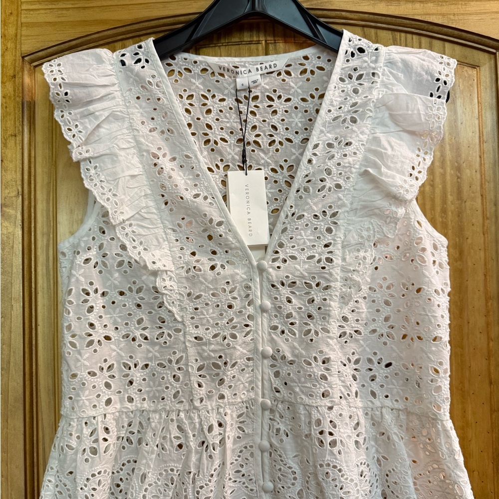 Veronica Beard White Eyelet Araya Top